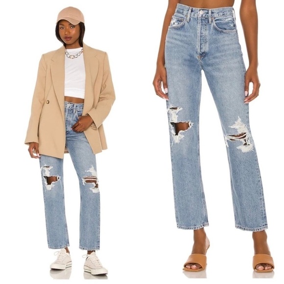 AGOLDE Fen Cropped Straight-Leg Jeans in Wander Wash - Picture 1 of 12
